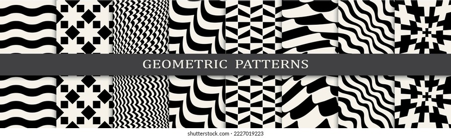 abstract waves seamless background pattern set