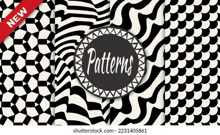 abstract waves seamless background pattern set