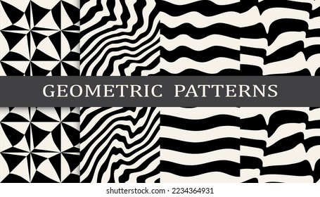 abstract waves seamless background pattern set