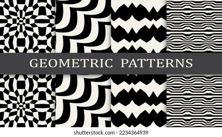 abstract waves seamless background pattern set