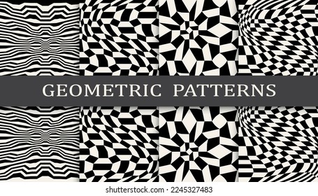 abstract waves seamless background pattern set