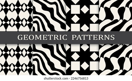 abstract waves seamless background pattern set