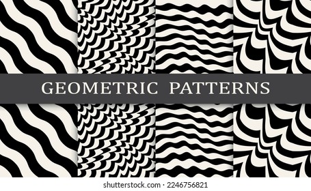 abstract waves seamless background pattern set