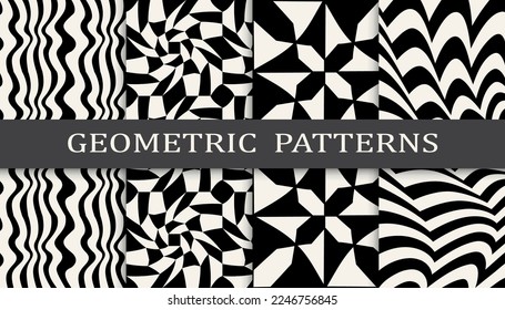 abstract waves seamless background pattern set