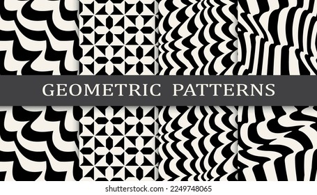 abstract waves seamless background pattern set