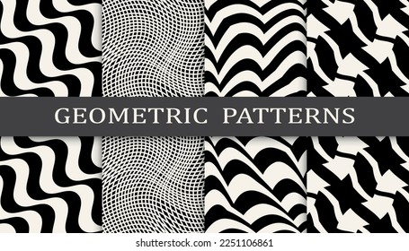 abstract waves seamless background pattern set