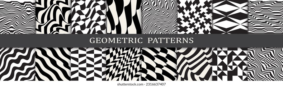 abstract waves seamless background pattern set