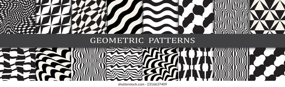 abstract waves seamless background pattern set