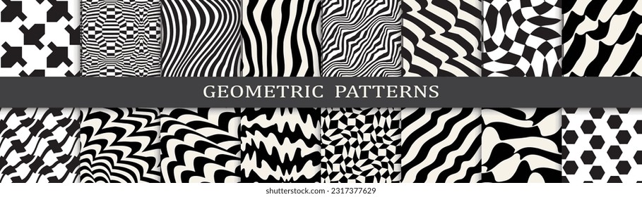 abstract waves seamless background pattern set