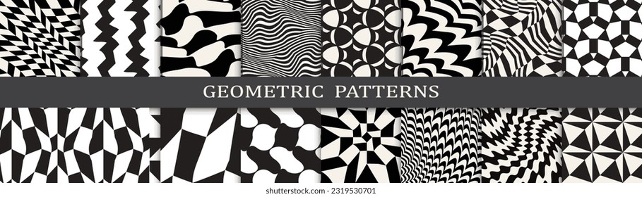 abstract waves seamless background pattern set