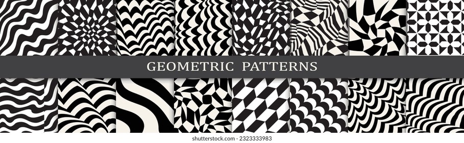 abstract waves seamless background pattern set