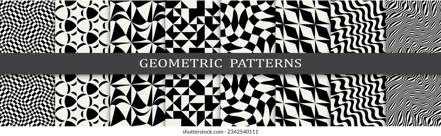 abstract waves seamless background pattern set