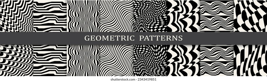 abstract waves seamless background pattern set