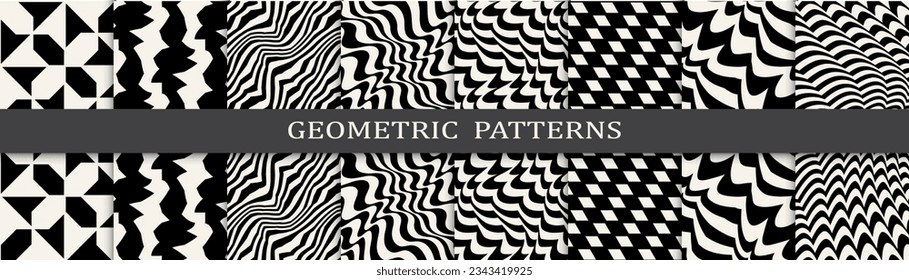 abstract waves seamless background pattern set