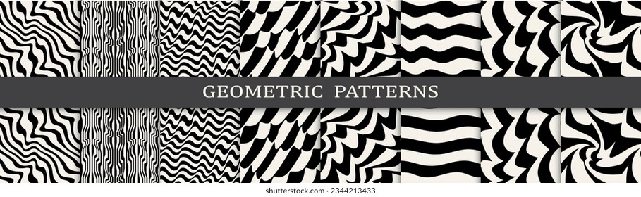 abstract waves seamless background pattern set