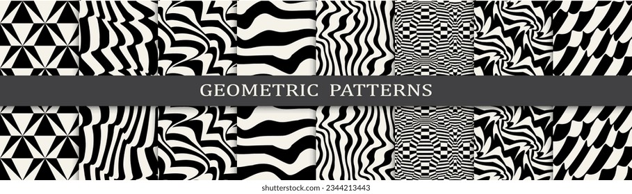 abstract waves seamless background pattern set