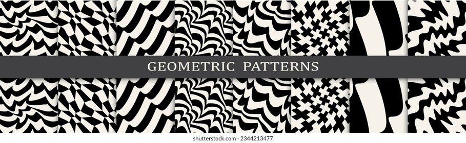 abstract waves seamless background pattern set