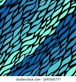 Abstract waves seamless pattern. Vector illustration of blue wavy strokes. Doodle wavy floral background. EPS 8