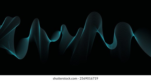 abstract, waves in shades of black merge smoothly, creating a dreamy ambiance with a perfect blend of fluidity and artistic expression. Digital frequency track equalizer. Stylized line art back