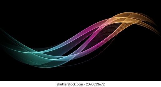 Abstract Waves. Shiny blue moving lines design element on dark background for greeting card and disqount voucher.