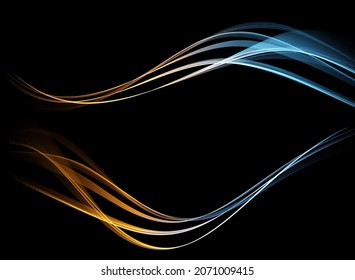 Olas abstractas. Luminoso elemento de diseño de líneas móviles azules sobre fondo oscuro para tarjeta de saludo y cupón de descuento.