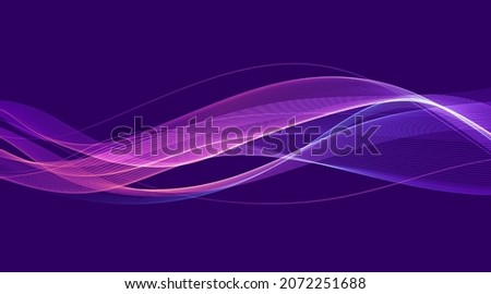Abstract Waves. Shiny blue moving lines design element on dark background for greeting card and discount voucher.