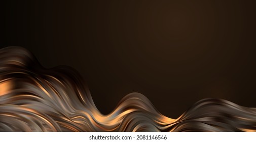 Abstract Waves. Shiny gold moving lines design element on dark background for greeting card and disqount voucher.