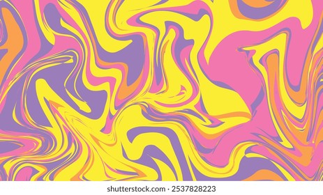 As ondas abstratas neste design misturam tons amarelos, rosas e roxos, formando um padrão dinâmico e atraente.