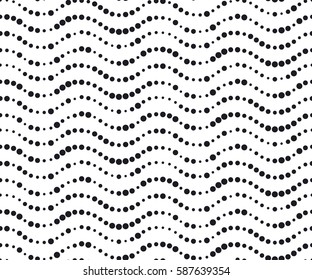 abstract waves vector illustration. minimalistic black ink concept seamless pattern. modern simple dots silhouette repeatable motif. 