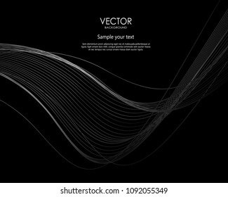 Die Vektorgrafik einer abstrakten Welle auf dem schwarzen Hintergrund, weißer Linien sind. Vektordynamische Illustration.