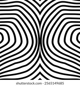 Abstract waves vector. Pattern with visual distortion effect. 3d black and white illusions. Optical illusion lines background. EPS Vector illustration