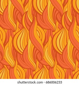 Abstract waves vector seamless pattern. Wavy lines of fire flame decorative hand drawn texture. Graphic design background in colors of red, orange and yellow