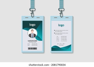 Abstract Waves Vertical Double-sided ID Card Template. Flat Identity Card Design Vector Illustration