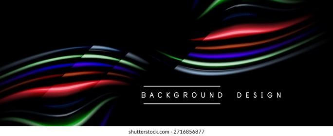 Ondas Abstractas, colores vibrantes, fondo oscuro. Los Elementos de diseño modernos crean un impacto visual dinámico. El texto minimalista agrega detalles sutiles.