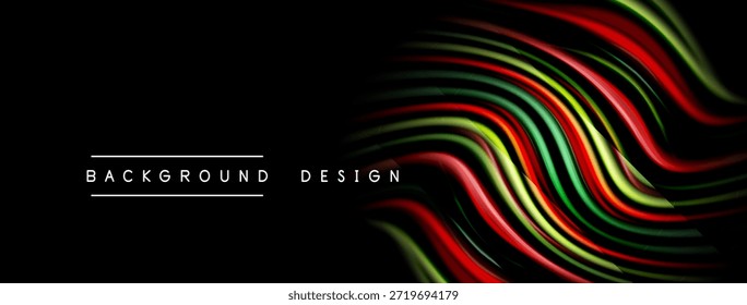 Ondas abstratas, cores vibrantes, fundo escuro. Elemento de design moderno, fluxo dinâmico, apresentação elegante. Estética minimalista, contraste ousado.