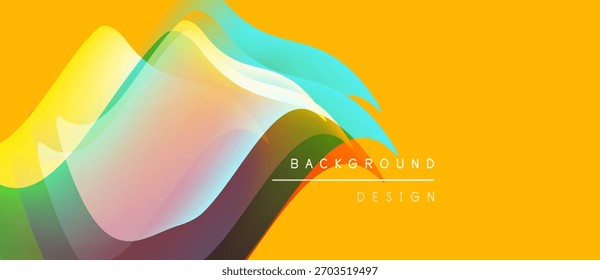 Ondas abstratas, cores vibrantes, composição dinâmica. Fundo amarelo melhora formas fluidas, elemento de design moderno.