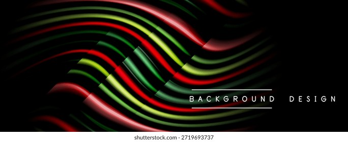 Ondas abstratas, cores vibrantes, linhas dinâmicas. Elemento de design moderno, fundo escuro cria contraste, apresentação elegante.