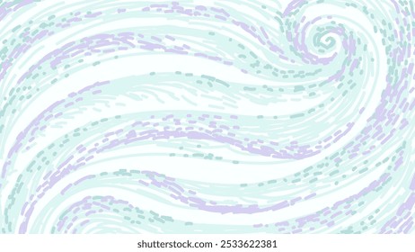 Abstract waves watercolor ocean landscape. Nature sea border ornament. Brush strokes blue seascape. Wallpaper hand drawn water surface wet texture illustration