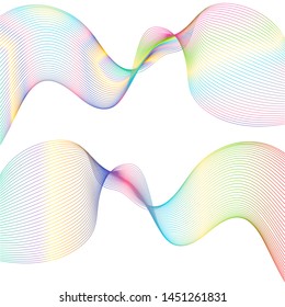 Abstract waves, white background with colorful gradient dynamic linear waves, track equalizer, vector illustration