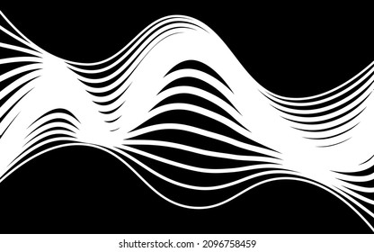 Olas abstractas. Líneas blancas en un fondo negro. Fondo del vector para el diseño