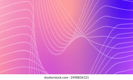 Abstract waves of white lines on purple gradient background