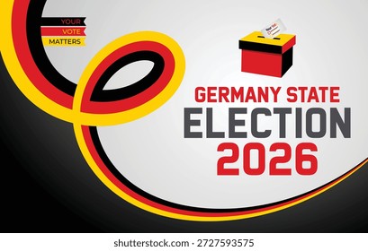 Projeto de estilo de onda abstrato para as eleições estaduais de 2026 na Alemanha com formas dinâmicas e cores patrióticas