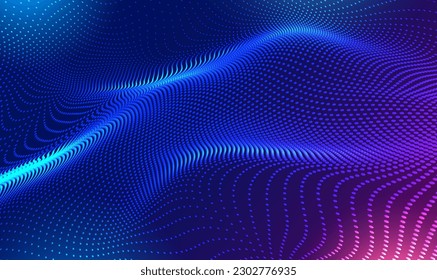 Abstract waving 3d particle technology Background.
3d wave point fractal grid infographic science futuristic audio visualization. Hi-tech and big data background for brochures, card, banner. Vector