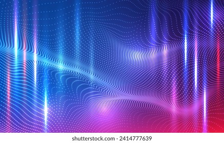 Abstract Waving 3D Particle Technology Background. Abstract wave moving dots flow particles, hi-tech and big data background for brochures, card,banner. Science and Technology. Futuristic Vector EPS10