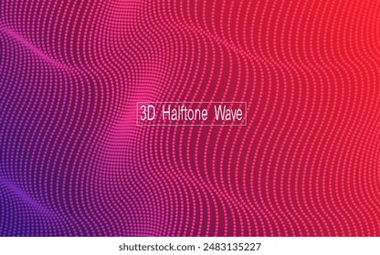 Abstrakte Wellenende 3D-Partikeltechnologie Hintergrund. 3D Wave Point Fraktal Grid Infografik Wissenschaft Futuristische Audiovisualisierung. Hightech und Big Data Hintergrund für Broschüren, Karten, Banner. Vektorgrafik