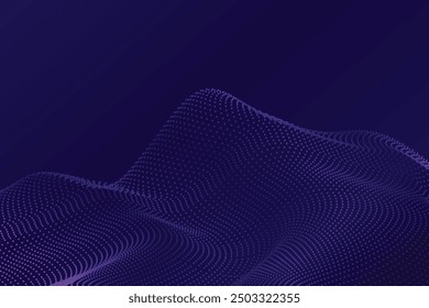 Abstract waving 3d particle technology Background. 3d wave point fractal grid infographic science futuristic audio visualization. Hi-tech and big data background for brochures, card, banner. Vector