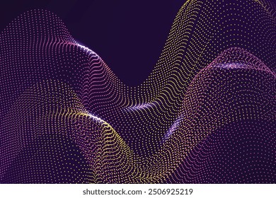 Abstract waving 3d particle technology Background. 3d wave point fractal grid infographic science futuristic audio visualization