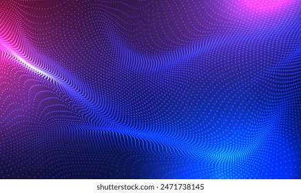 Abstract waving 3d particles technology background. Futuristic point glowing wave. 3d wave point fractal grid infographic science futuristic audio visualization. Hi-tech and big data.Tech Vector EPS10