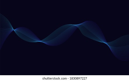 Abstract waving  blue lines on dark blue background. 