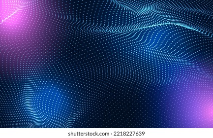 Abstract Waving Dots Particle Technology Background Design. Abstract motion waving dots particles, hi-tech and big data visualization futuristic technology. Fractal element in a futuristic. Vector